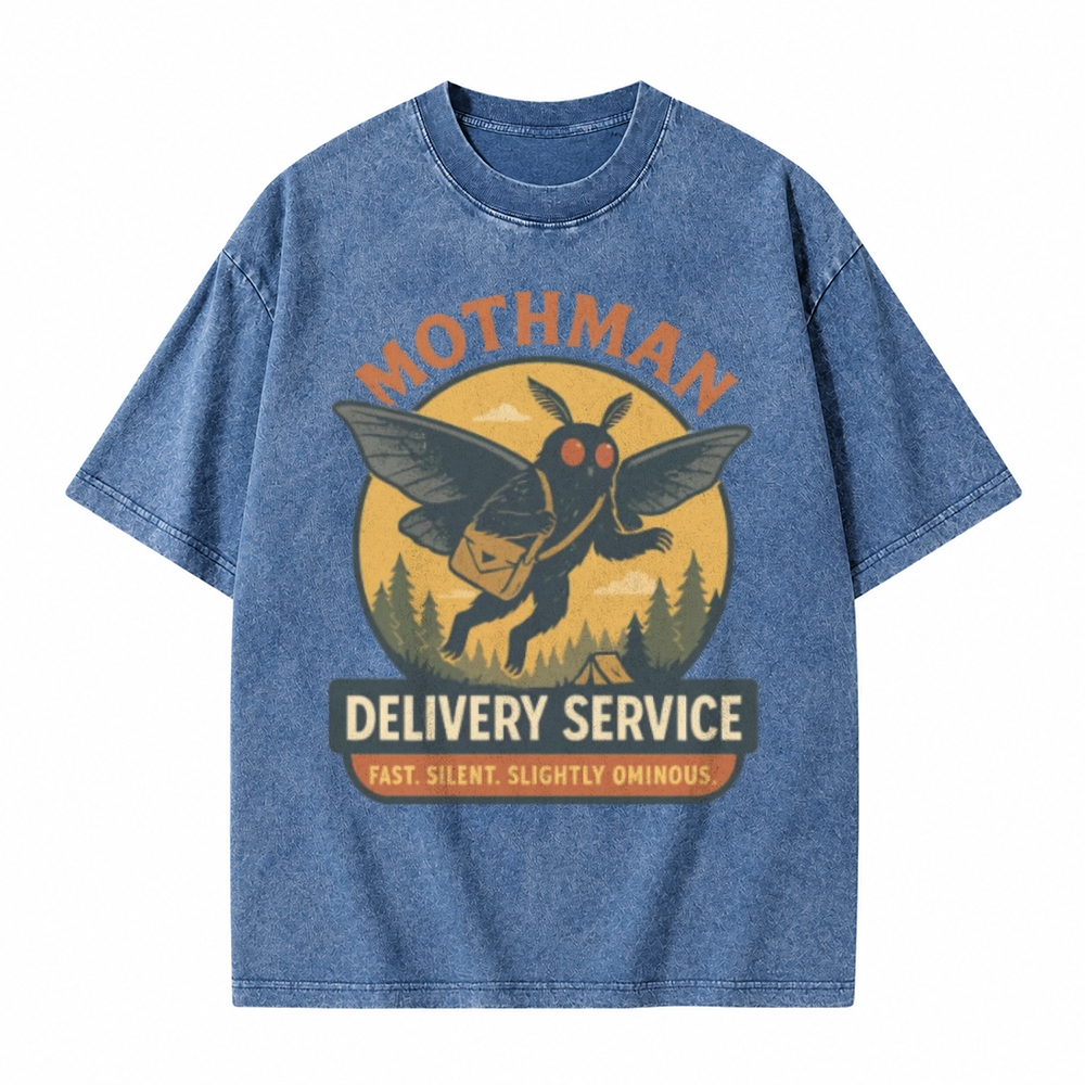 Moonnora Funny Mothman Ominous Delivery Service Tarot Card On Comfort Colors Washed T-Shirt