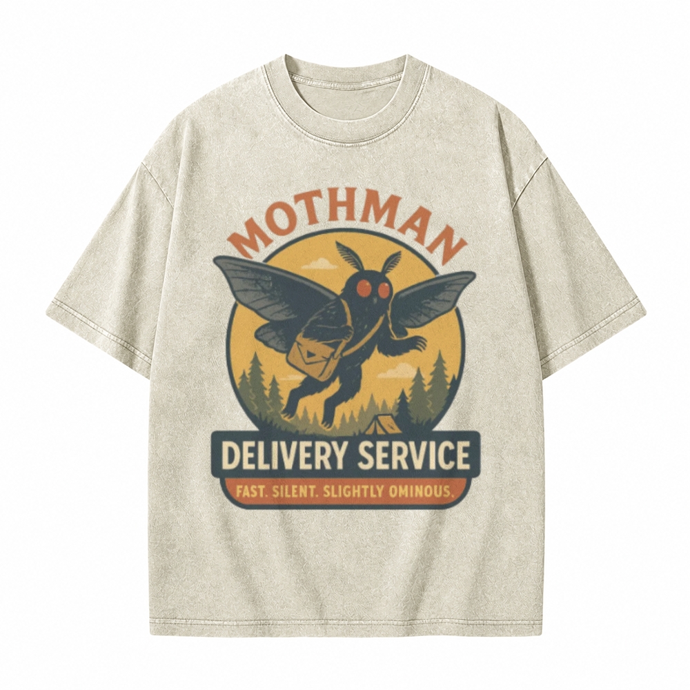 Moonnora Funny Mothman Ominous Delivery Service Tarot Card On Comfort Colors Washed T-Shirt