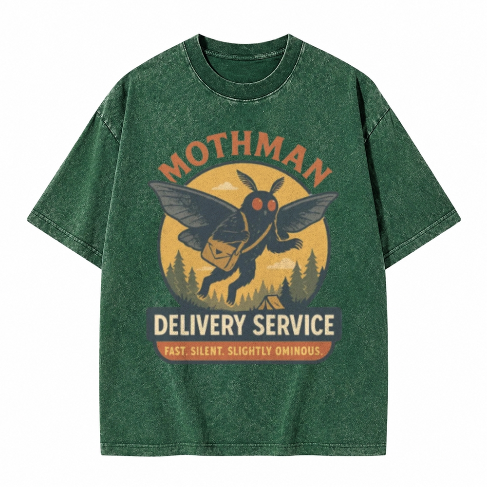 Moonnora Funny Mothman Ominous Delivery Service Tarot Card On Comfort Colors Washed T-Shirt