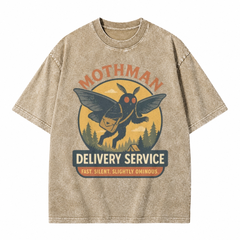 Moonnora Funny Mothman Ominous Delivery Service Tarot Card On Comfort Colors Washed T-Shirt
