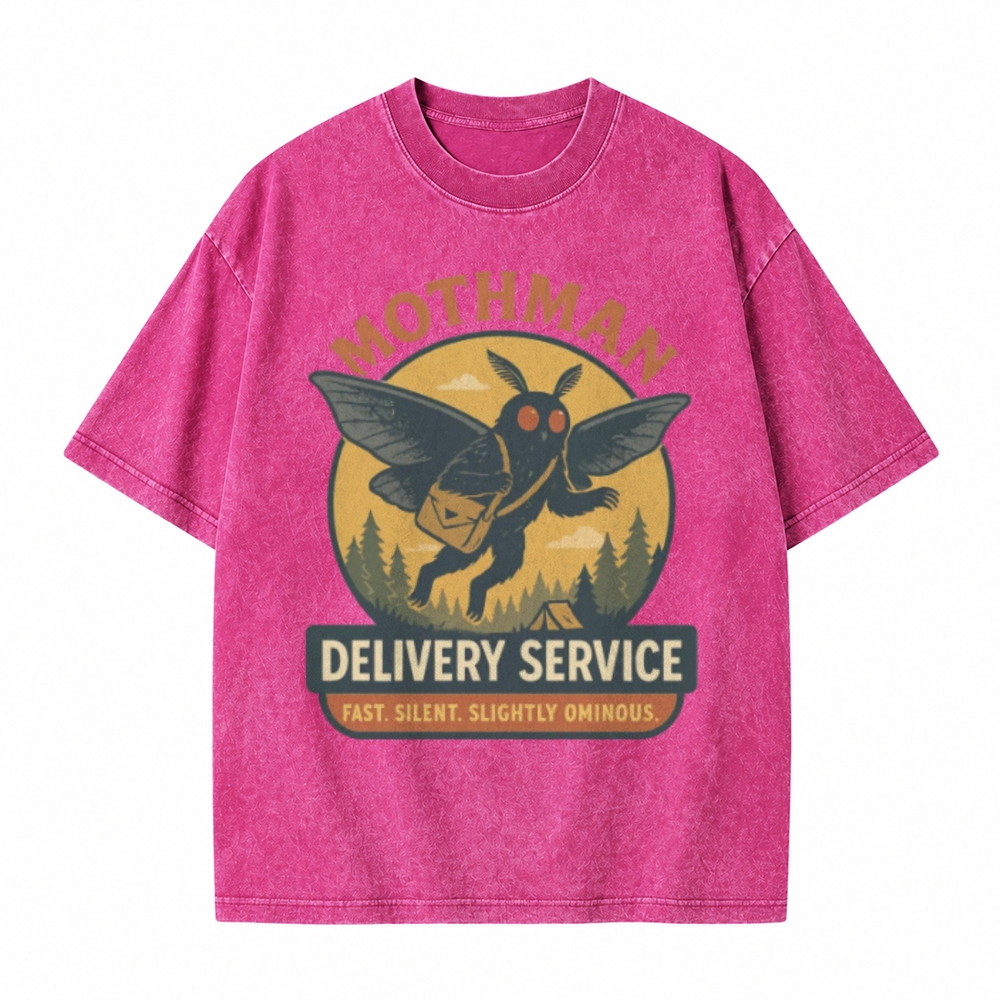 Moonnora Funny Mothman Ominous Delivery Service Tarot Card On Comfort Colors Washed T-Shirt