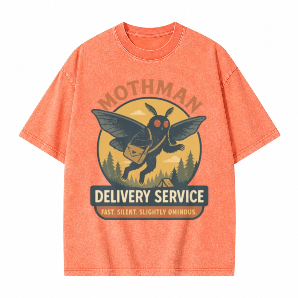 Moonnora Funny Mothman Ominous Delivery Service Tarot Card On Comfort Colors Washed T-Shirt