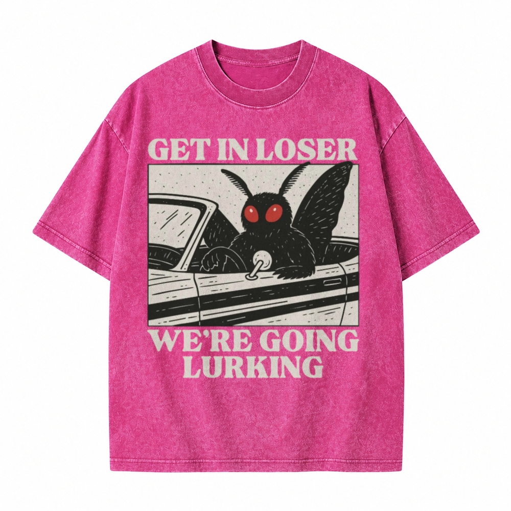 Moonnora Funny Mothman Get In Loser, We're Going Lurking Tarot Card On Comfort Colors Washed T-Shirt