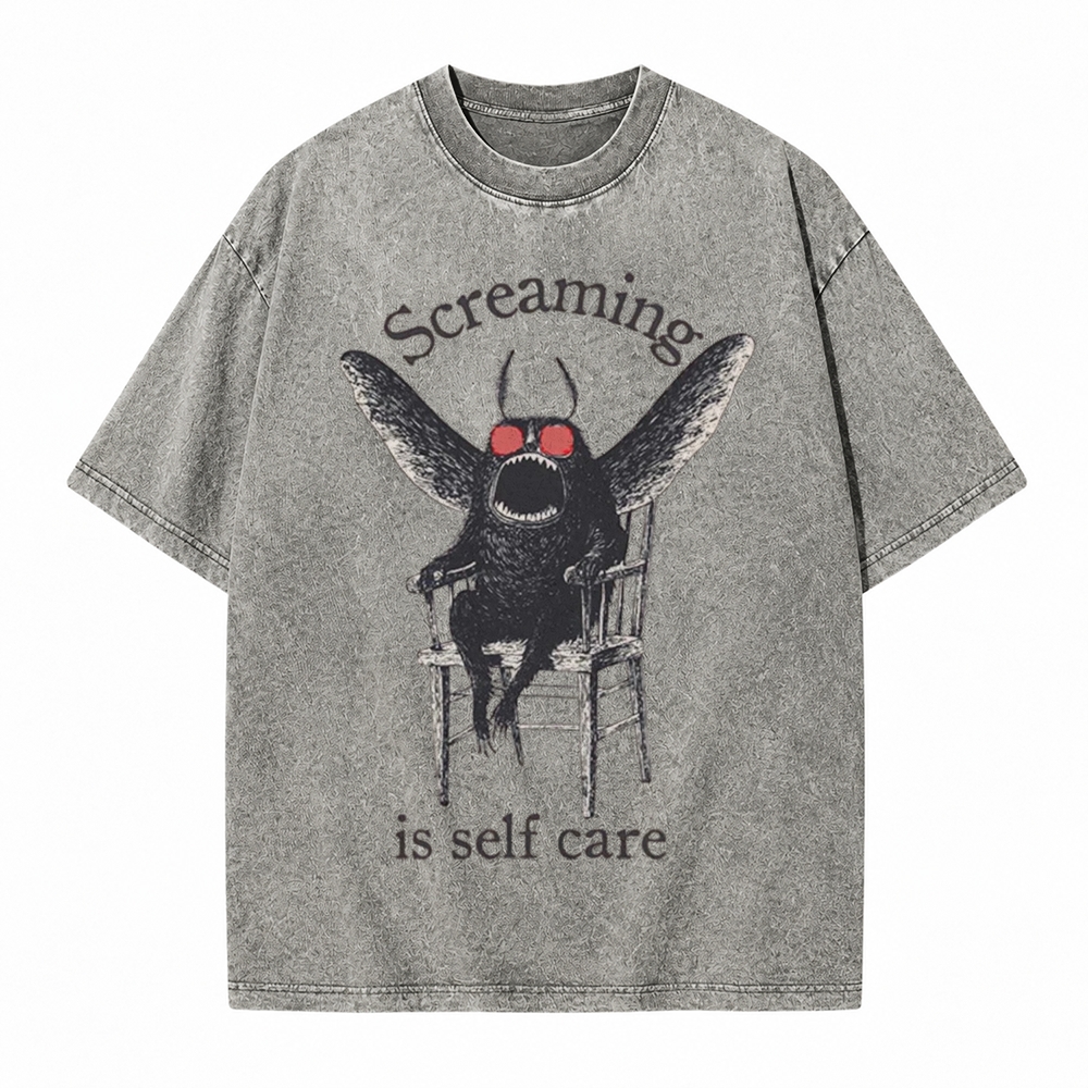 Moonnora Funny Mothman Screaming Is Self Care Tarot Card On Comfort Colors Washed T-Shirt