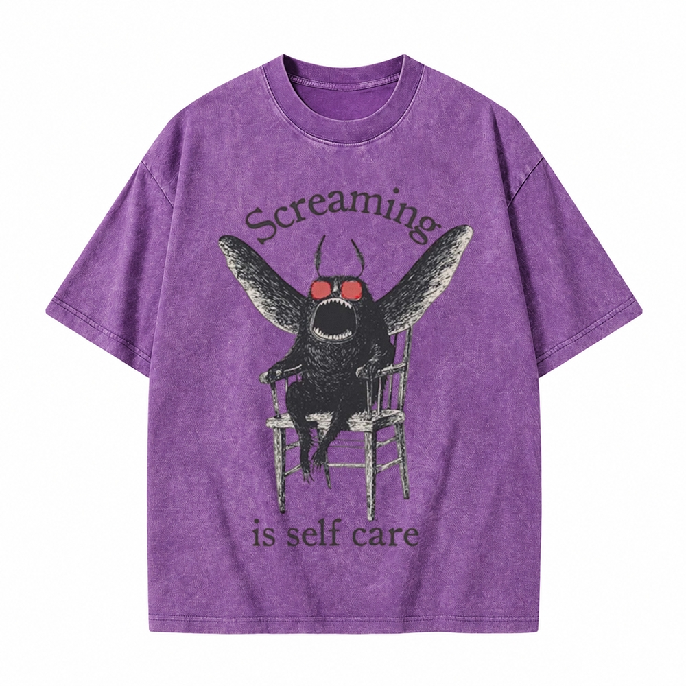Moonnora Funny Mothman Screaming Is Self Care Tarot Card On Comfort Colors Washed T-Shirt
