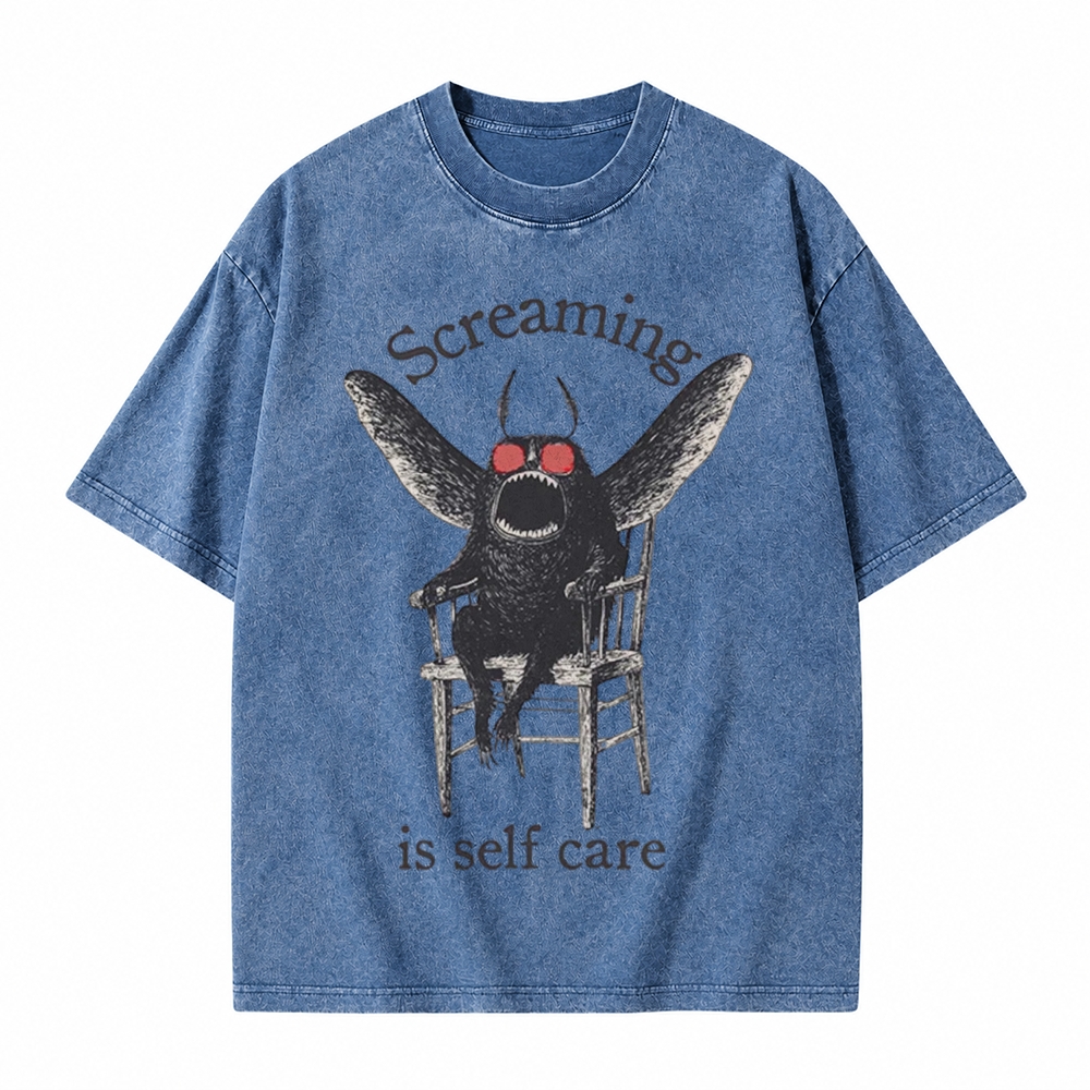 Moonnora Funny Mothman Screaming Is Self Care Tarot Card On Comfort Colors Washed T-Shirt