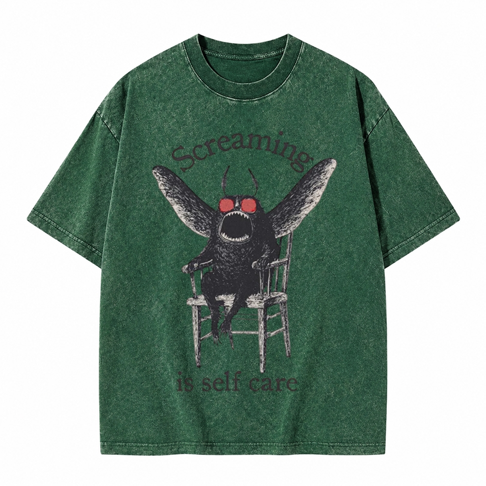 Moonnora Funny Mothman Screaming Is Self Care Tarot Card On Comfort Colors Washed T-Shirt