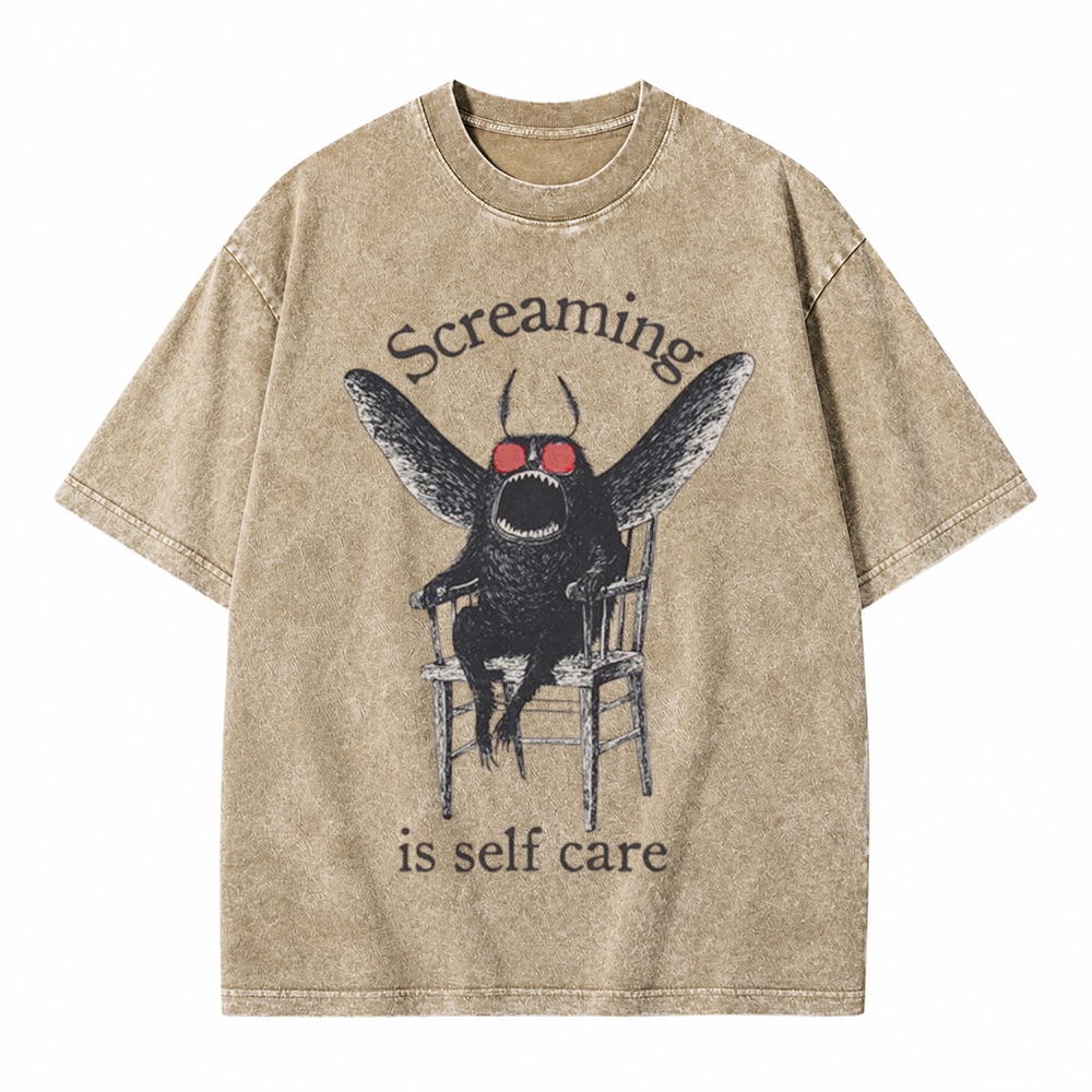 Moonnora Funny Mothman Screaming Is Self Care Tarot Card On Comfort Colors Washed T-Shirt