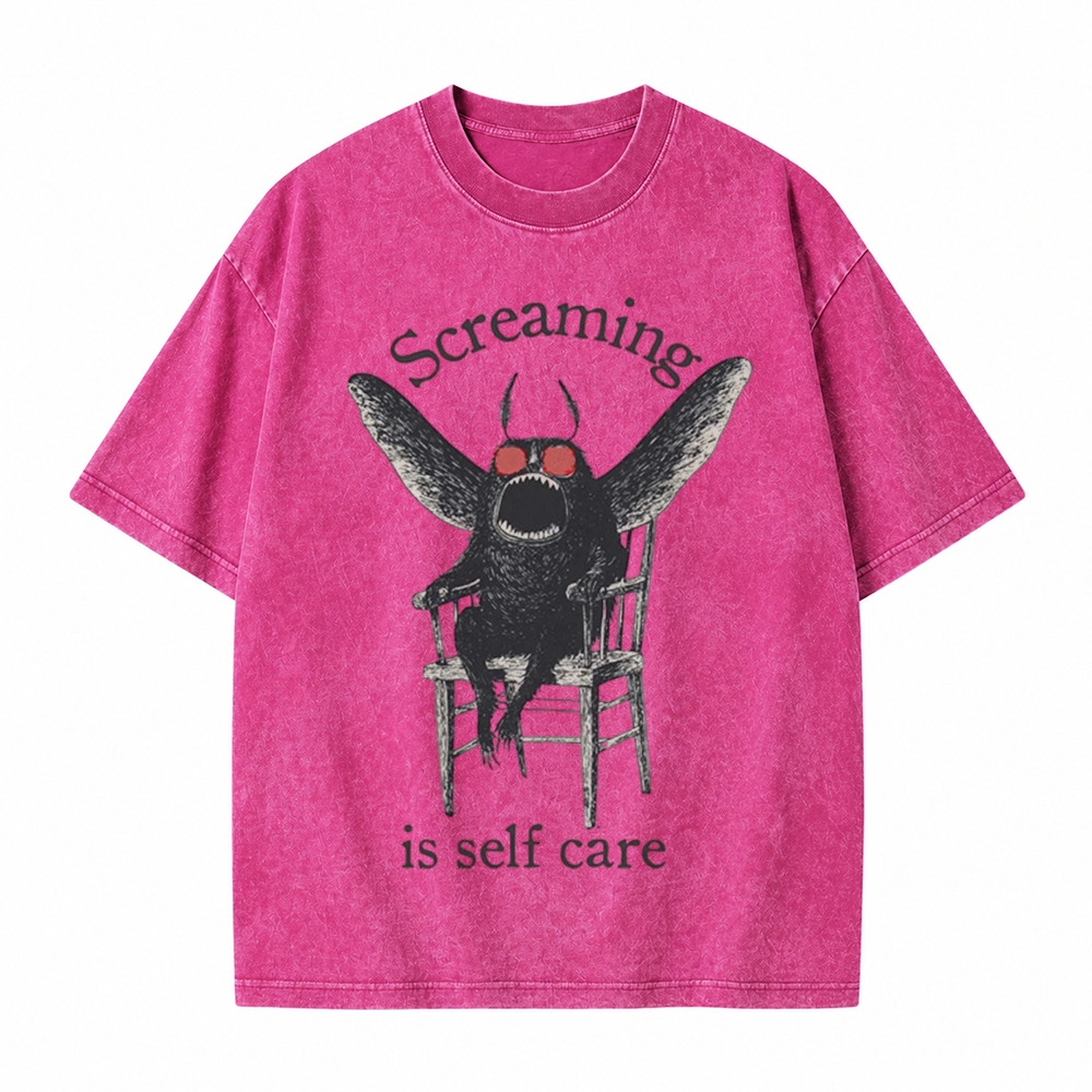 Moonnora Funny Mothman Screaming Is Self Care Tarot Card On Comfort Colors Washed T-Shirt