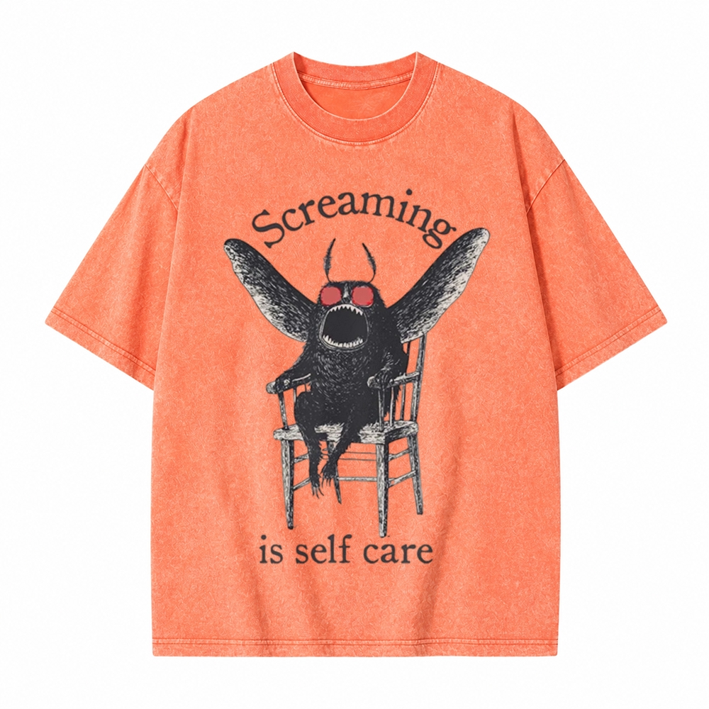 Moonnora Funny Mothman Screaming Is Self Care Tarot Card On Comfort Colors Washed T-Shirt