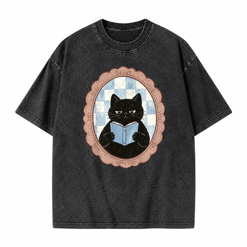 Moonnora Black Cat Washroom Reading Tarot Card On Comfort Colors Washed T-Shirt
