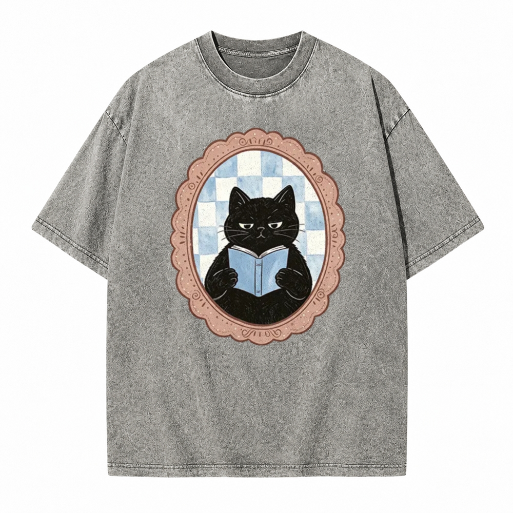 Moonnora Black Cat Washroom Reading Tarot Card On Comfort Colors Washed T-Shirt