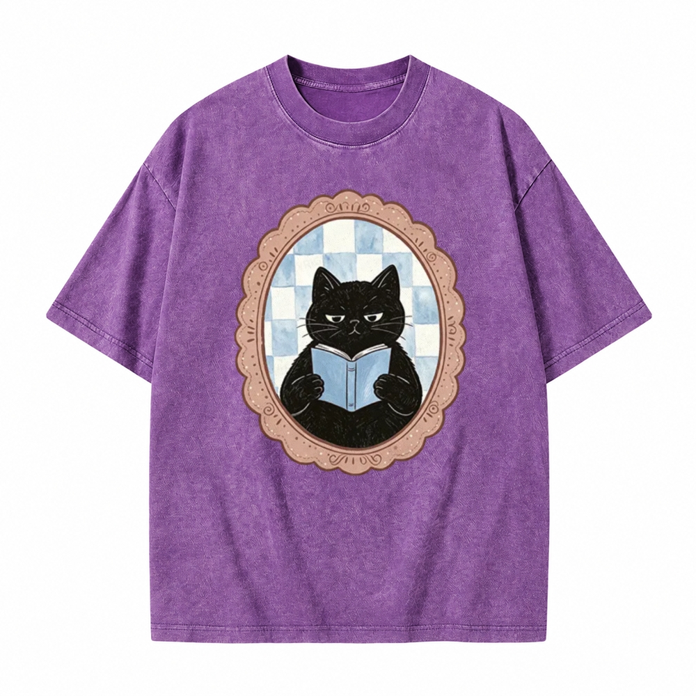 Moonnora Black Cat Washroom Reading Tarot Card On Comfort Colors Washed T-Shirt