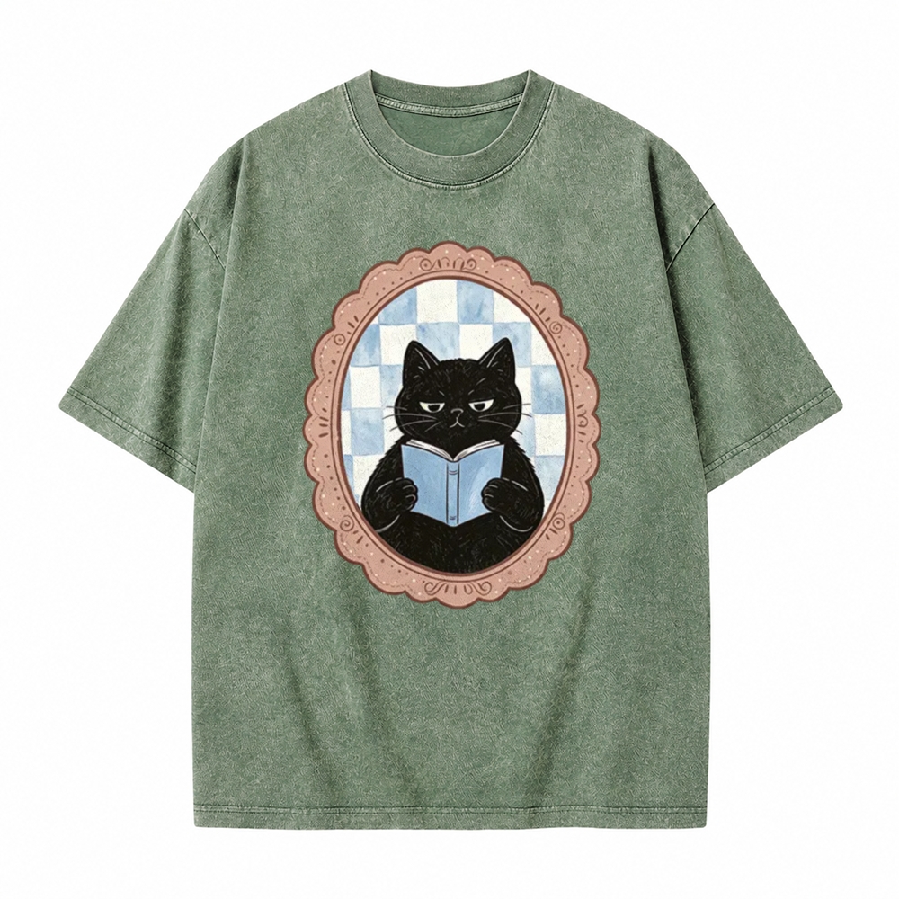 Moonnora Black Cat Washroom Reading Tarot Card On Comfort Colors Washed T-Shirt