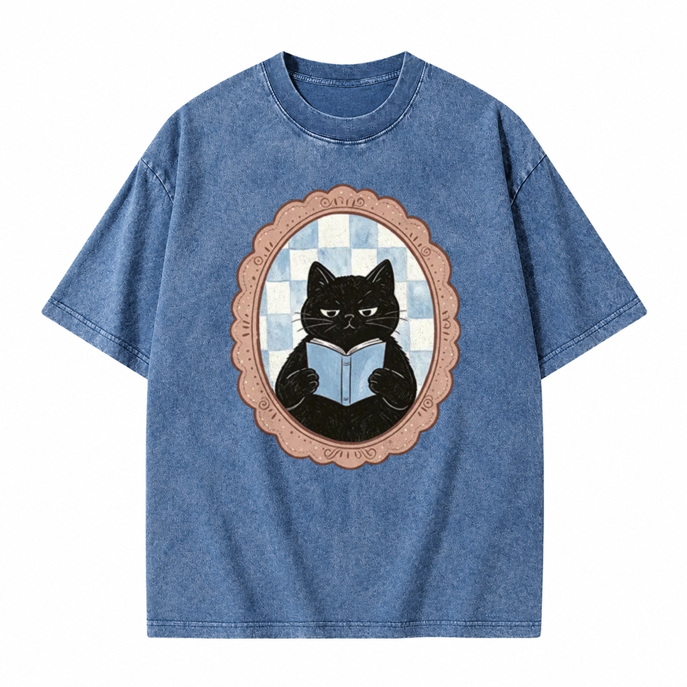 Moonnora Black Cat Washroom Reading Tarot Card On Comfort Colors Washed T-Shirt