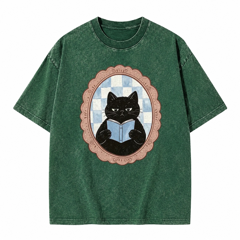 Moonnora Black Cat Washroom Reading Tarot Card On Comfort Colors Washed T-Shirt