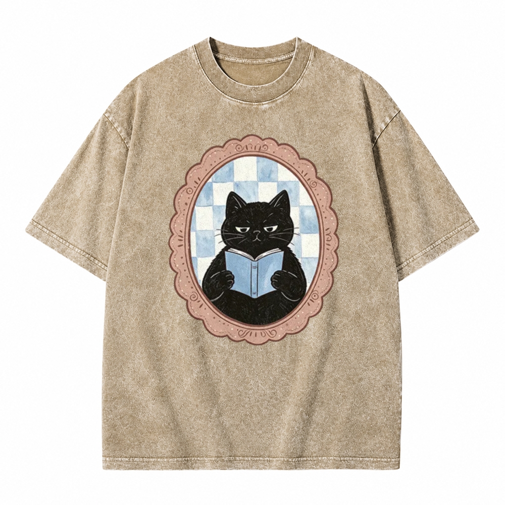 Moonnora Black Cat Washroom Reading Tarot Card On Comfort Colors Washed T-Shirt