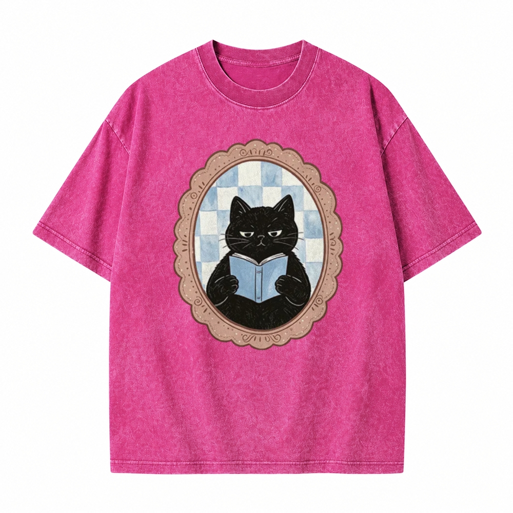 Moonnora Black Cat Washroom Reading Tarot Card On Comfort Colors Washed T-Shirt