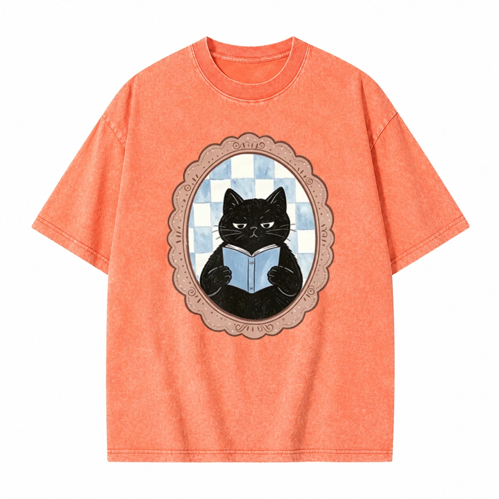 Moonnora Black Cat Washroom Reading Tarot Card On Comfort Colors Washed T-Shirt