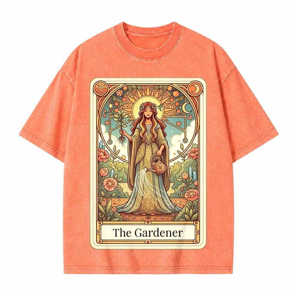 Moonnora The Gardener Boho Graphic Tarot Card On Comfort Colors Washed T-Shirt