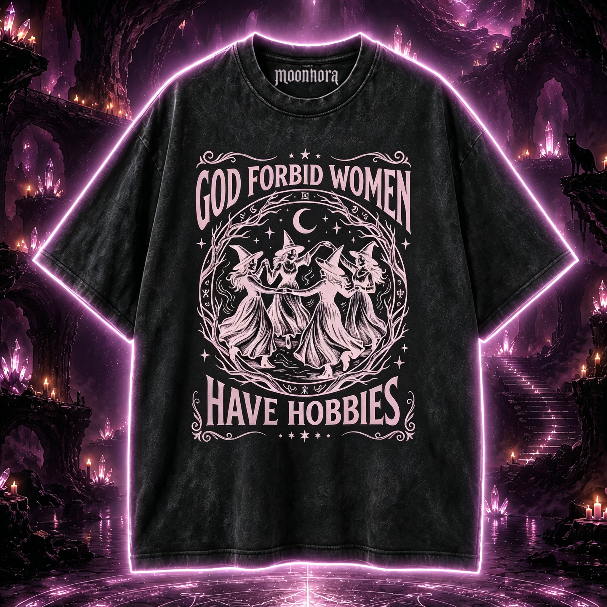Moonnora God Forbid Women Have Hobbies Vintage Witch Washed T-Shirt