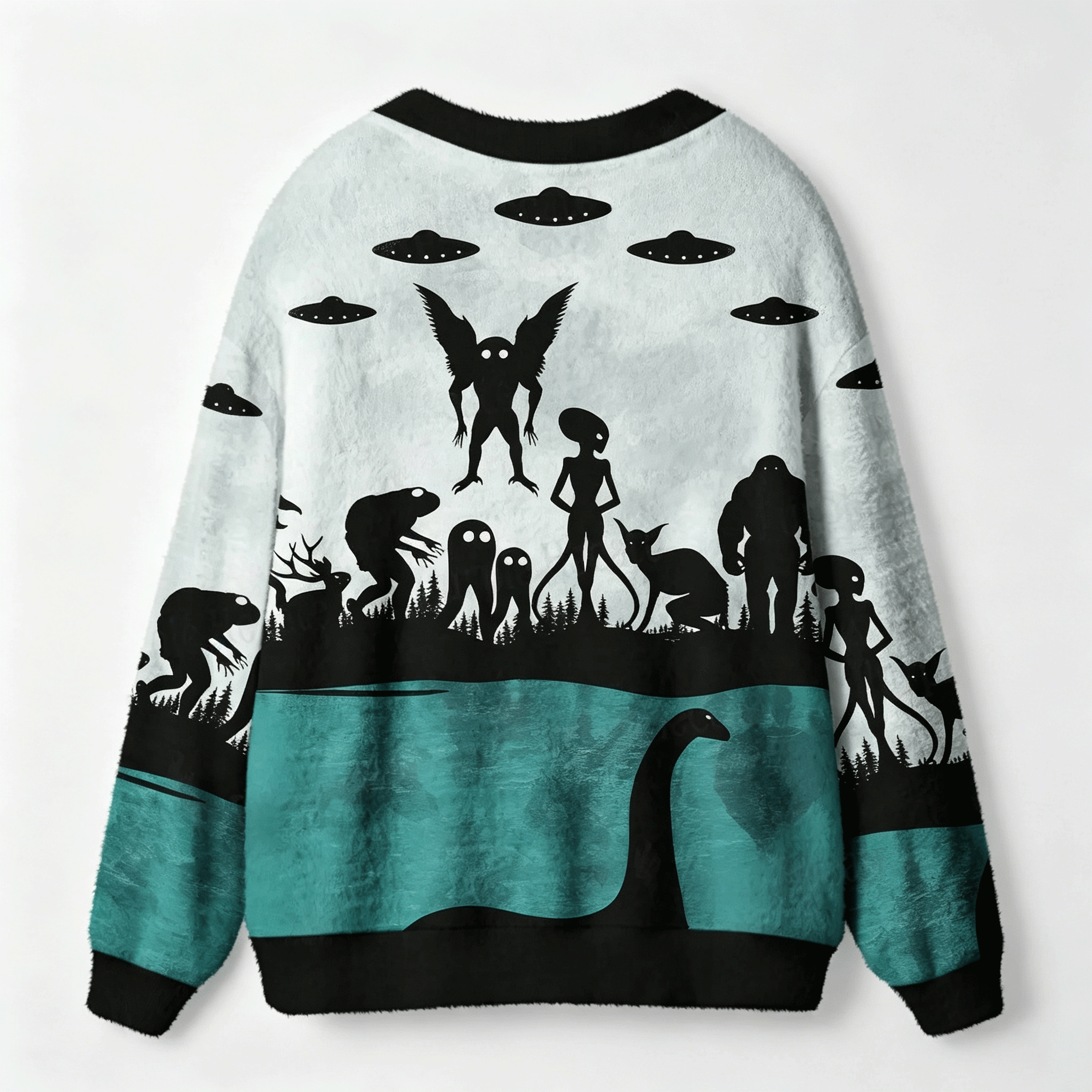 Alien Lake Monster Encounter All-Over Print Cardigan Sweaters