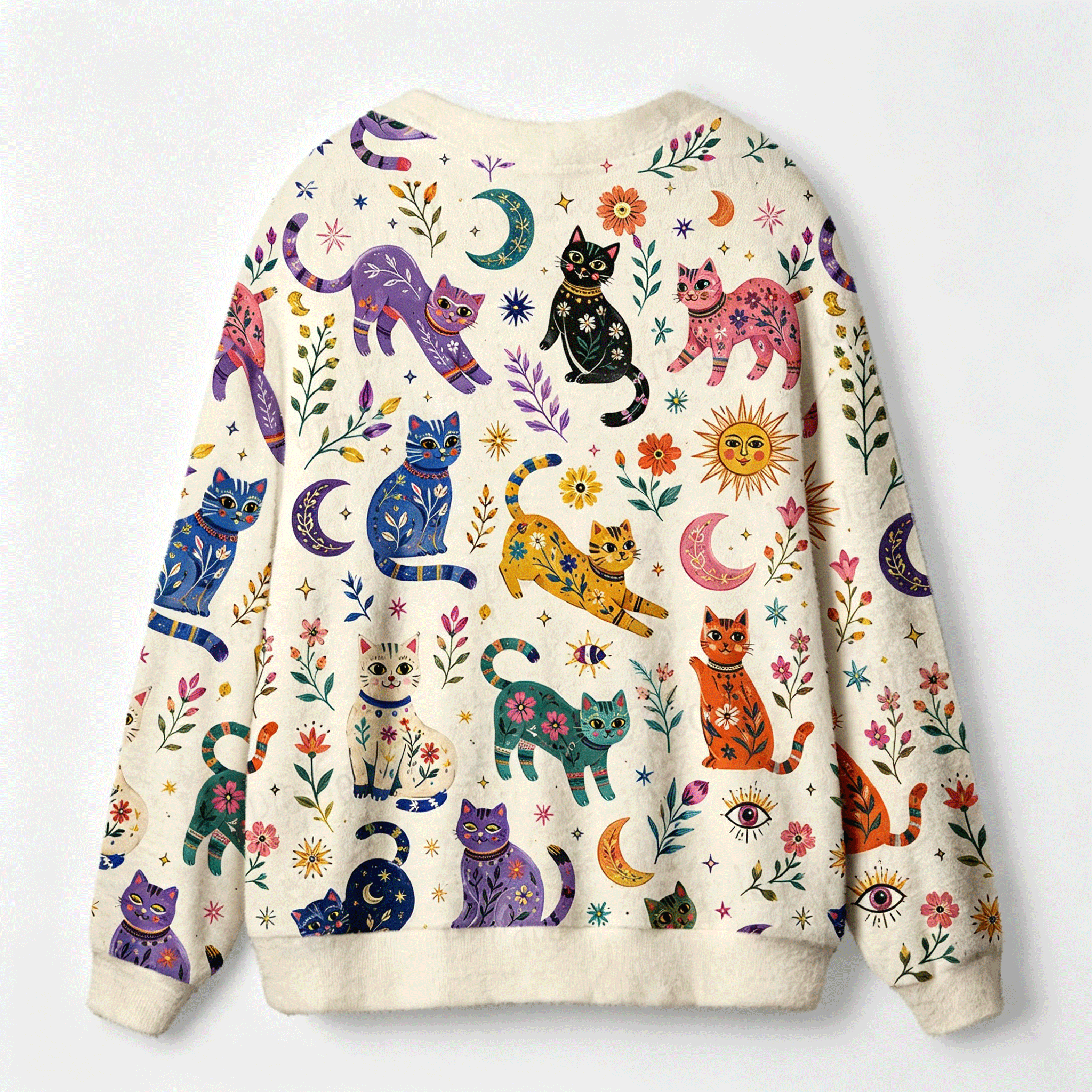 Moonnora Rainbow Magic Cats All-Over Print Cardigan Sweaters