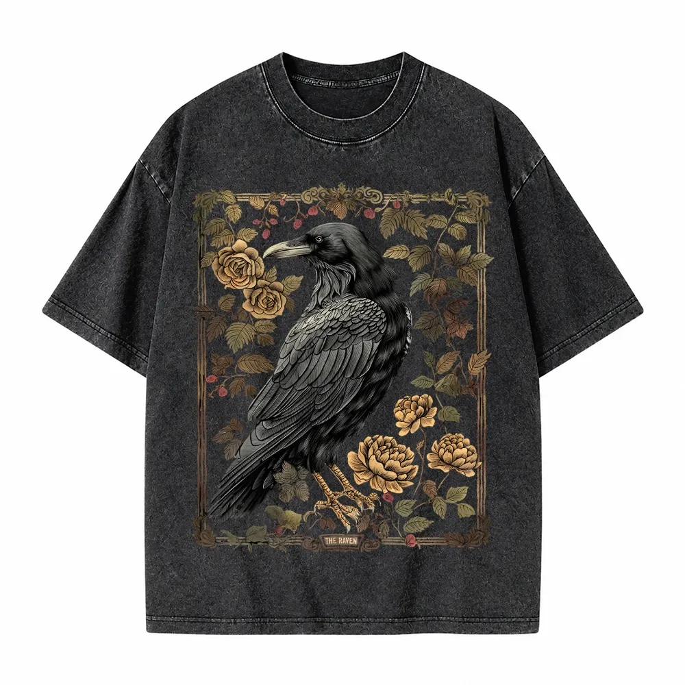 Moonnora Gothic Vintage Raven Dark Academia Tarot Card On Comfort Colors Washed T-Shirt