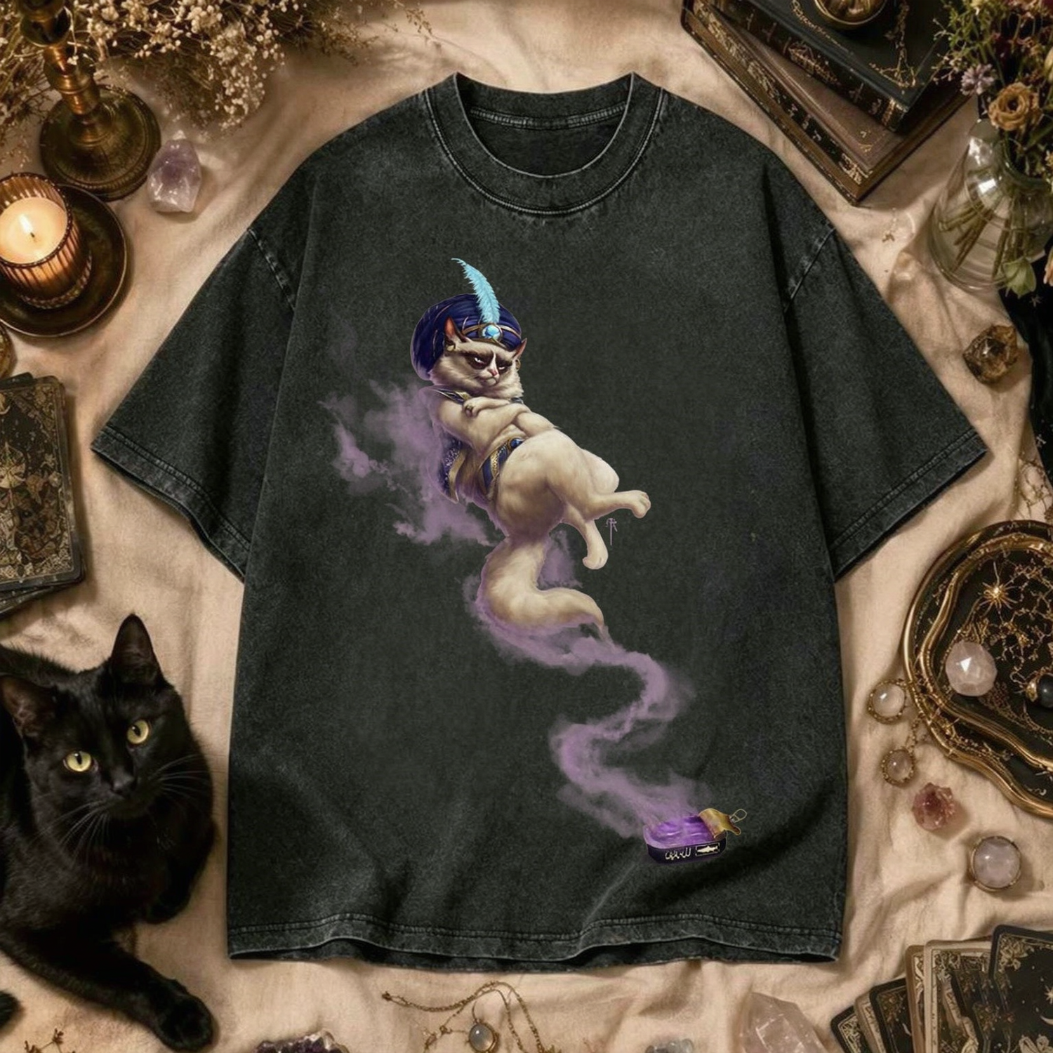 Moonnora Sassy Lamp Genie Cat Washed T-Shirt