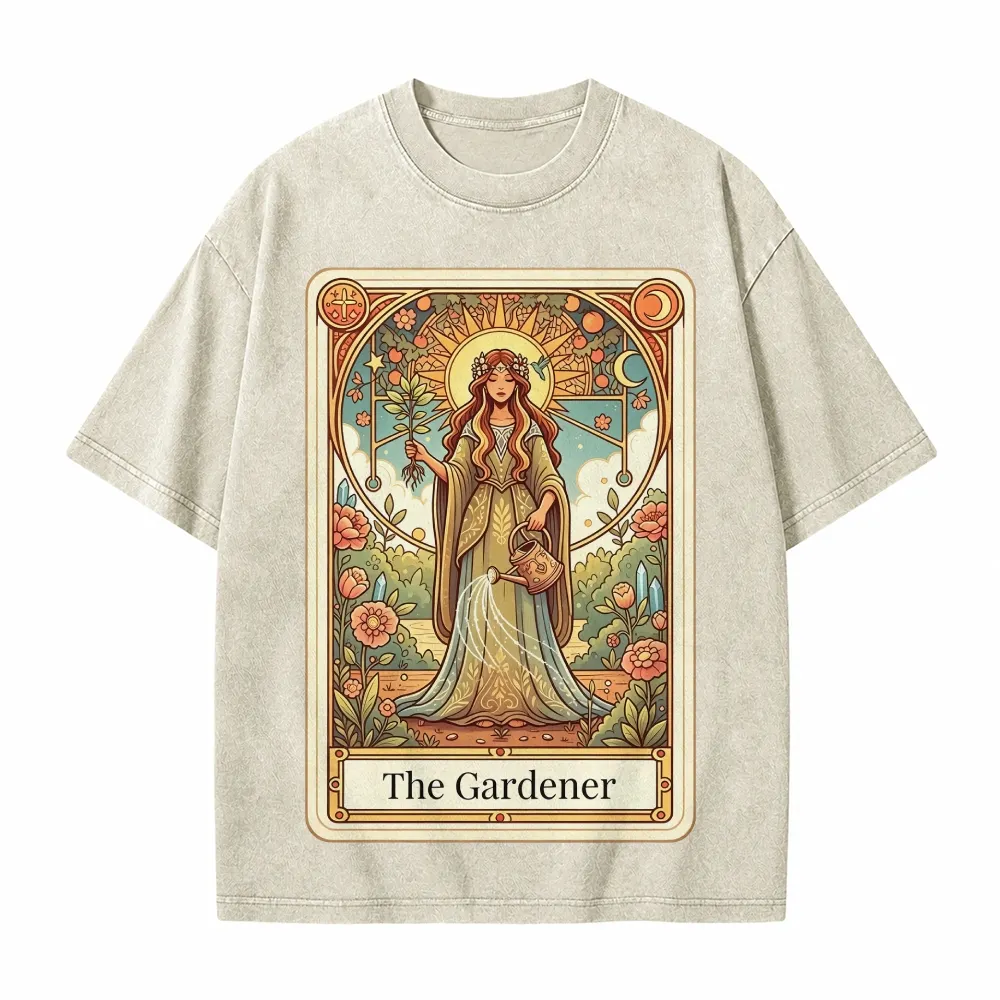 Moonnora The Gardener Boho Graphic Tarot Card On Comfort Colors Washed T-Shirt