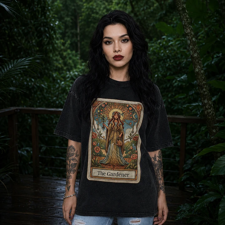 Moonnora The Gardener Boho Graphic Tarot Card On Comfort Colors Washed T-Shirt
