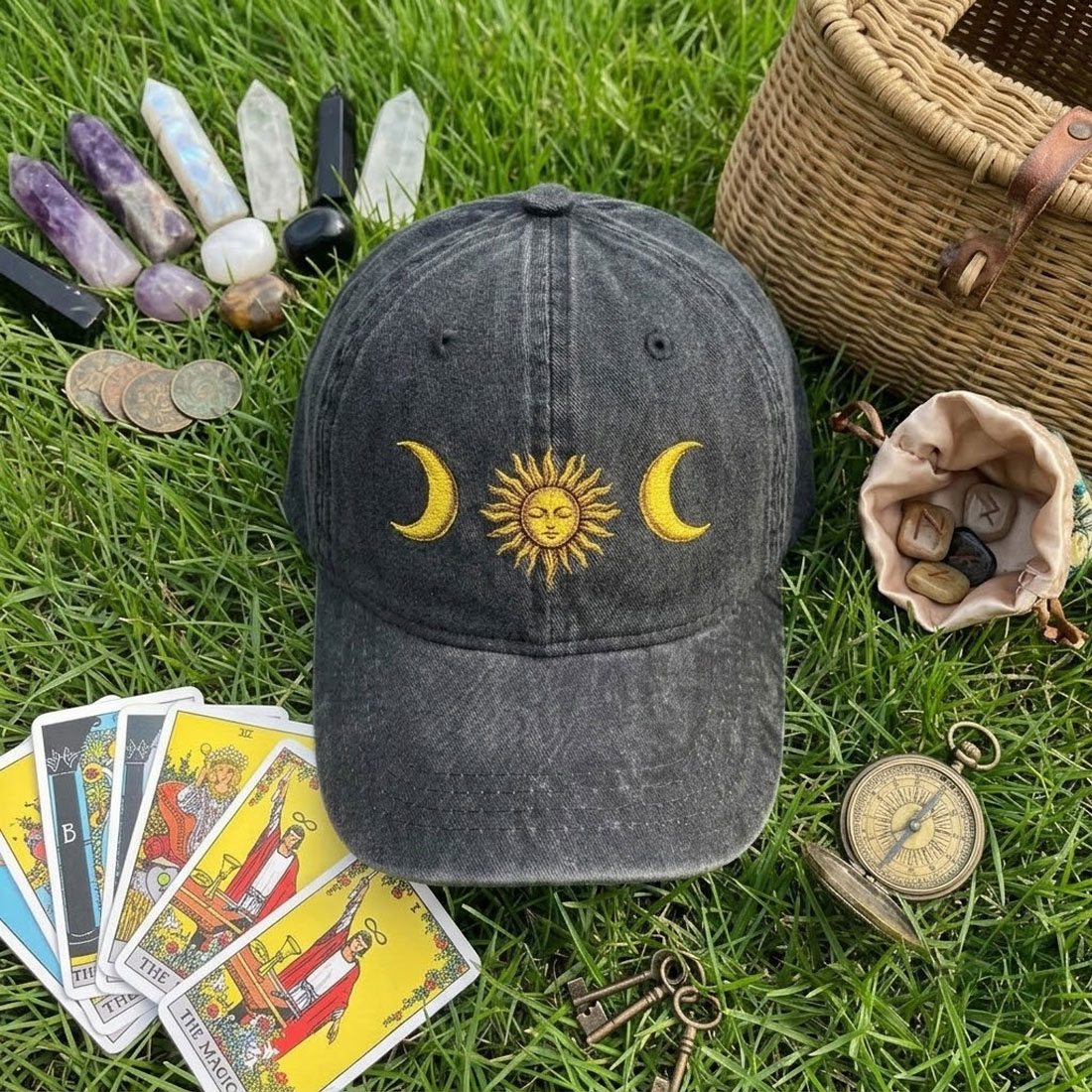 Moonnora Sun and Moon Tarot Washed Baseball Cap