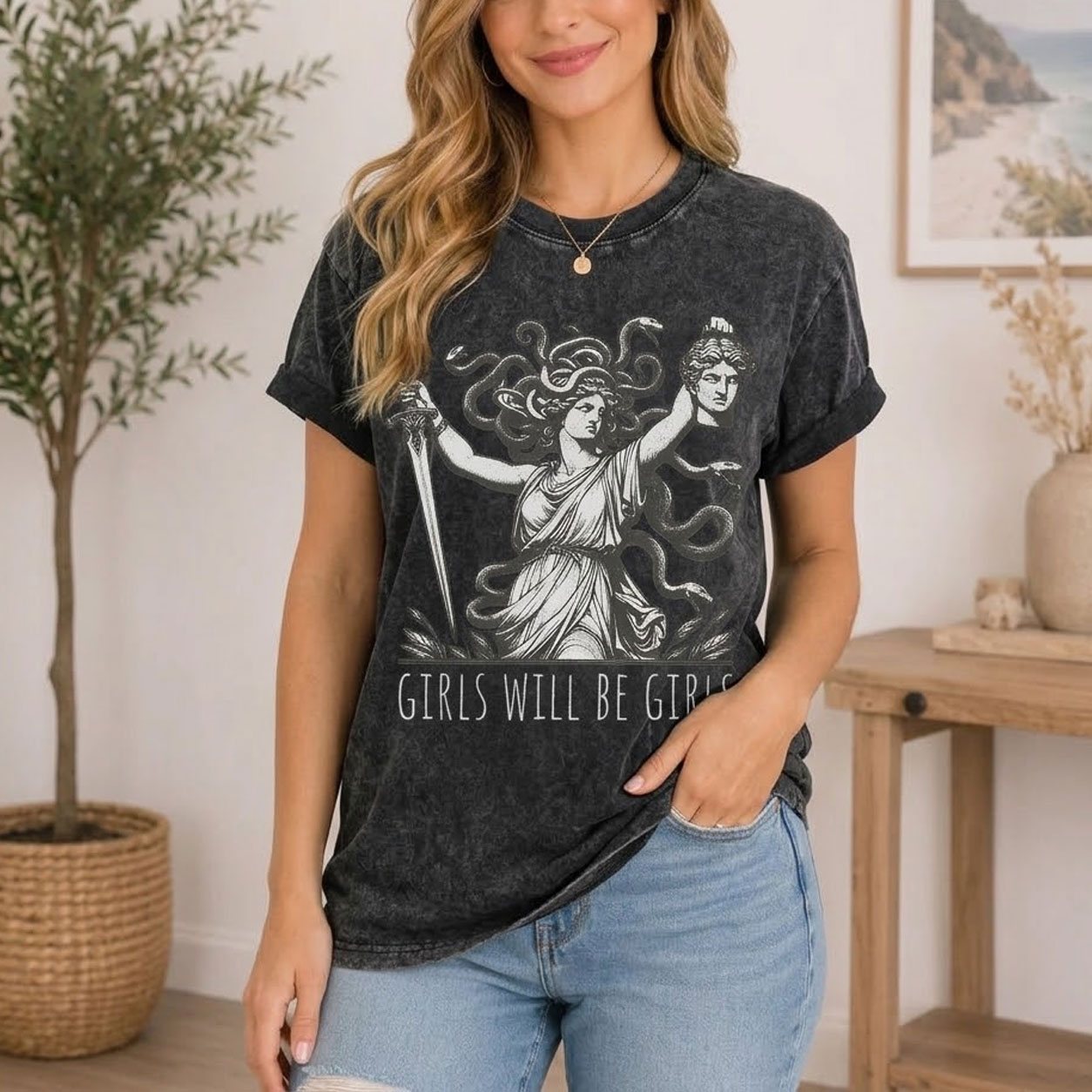 Moonnora Girls Will Be Girls Medusa Washed T-Shirt