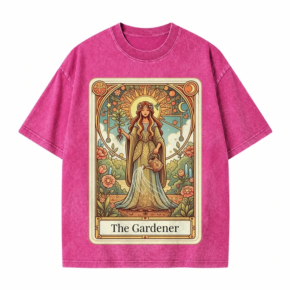 Moonnora The Gardener Boho Graphic Tarot Card On Comfort Colors Washed T-Shirt