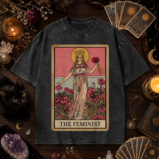 Moonnora The Feminist Tarot Card On Comfort Colors Washed T-Shirt
