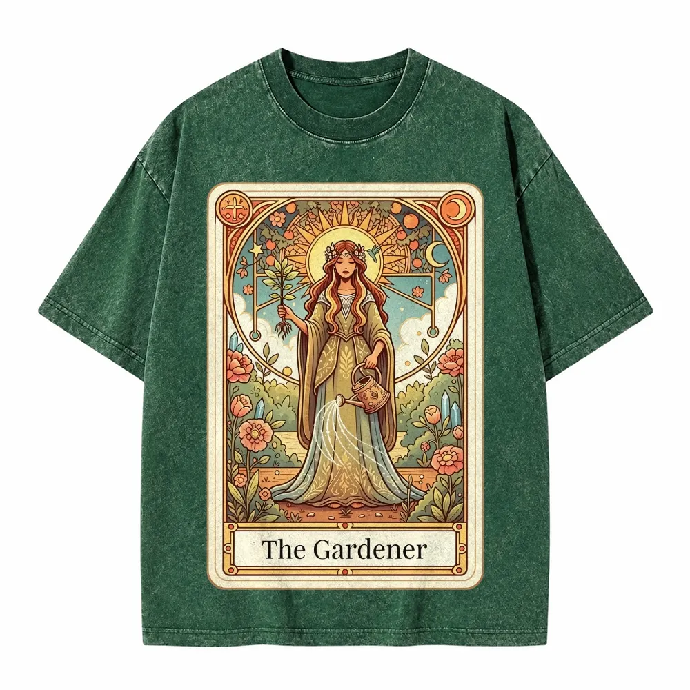 Moonnora The Gardener Boho Graphic Tarot Card On Comfort Colors Washed T-Shirt