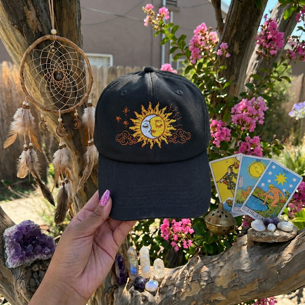 Moonnora Opposite Sun and Moon Embroidered Tarot Baseball Cap