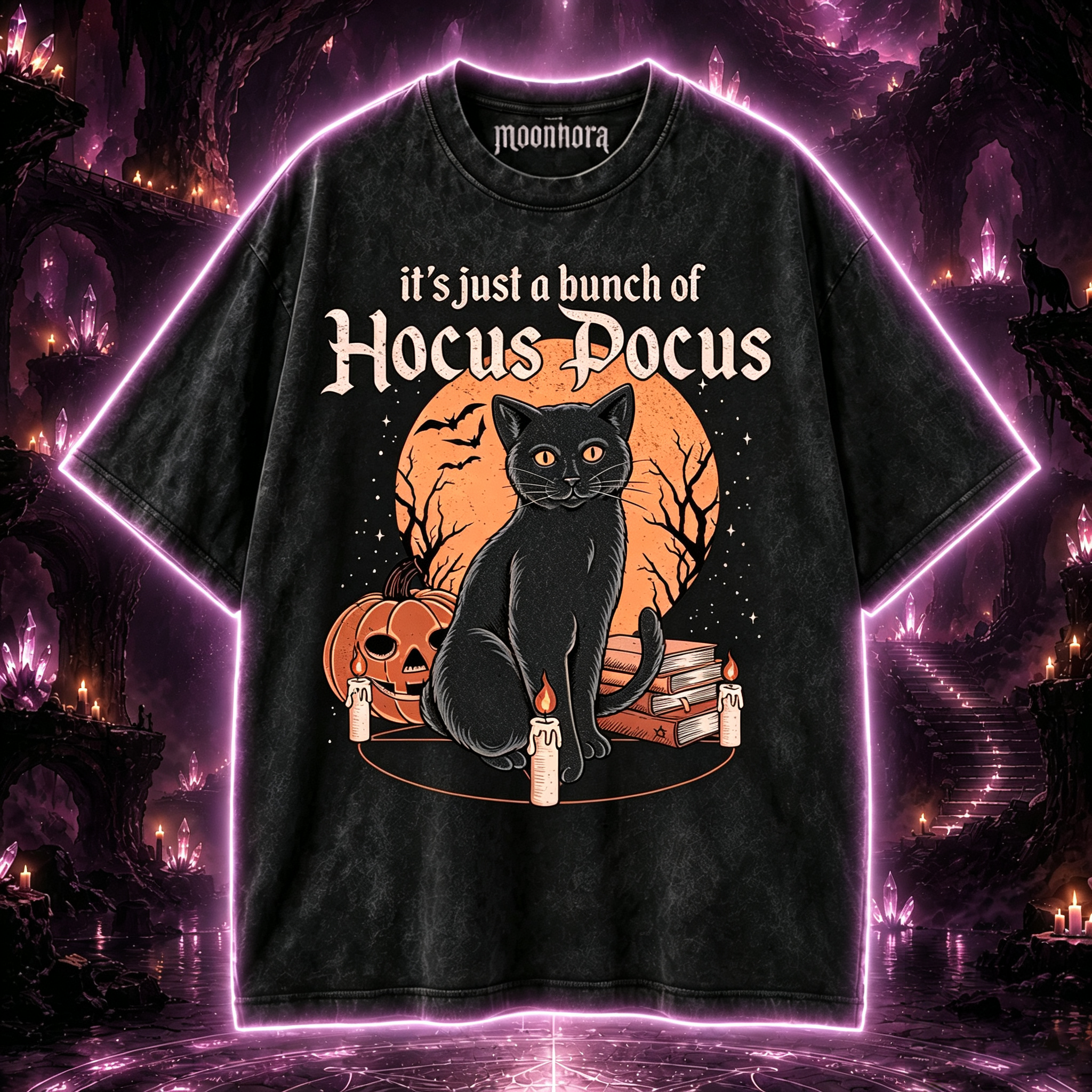 Moonnora It's Just a Bunch of Hp Black Cat Washed T-Shirt