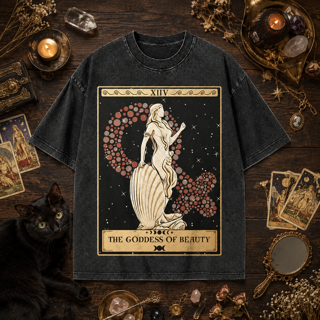 Moonnora The Goddess Of Beauty Aphrodite Goddess Tarot Card On Comfort Colors Washed T-Shirt
