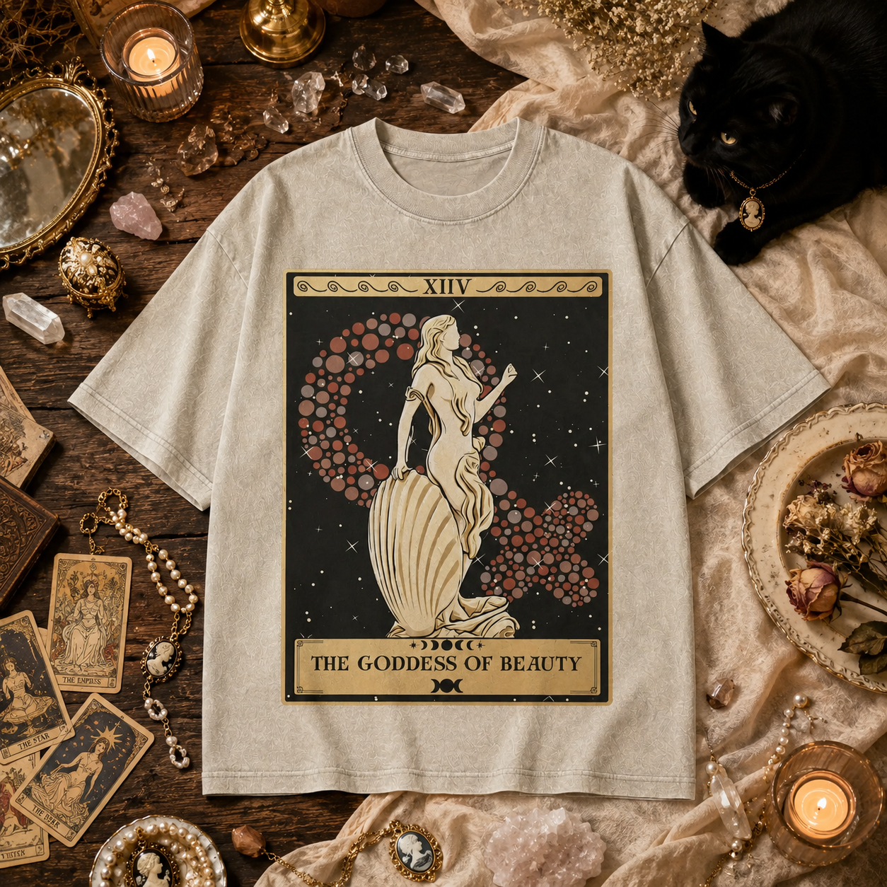 Moonnora The Goddess Of Beauty Aphrodite Goddess Tarot Card On Comfort Colors Washed T-Shirt