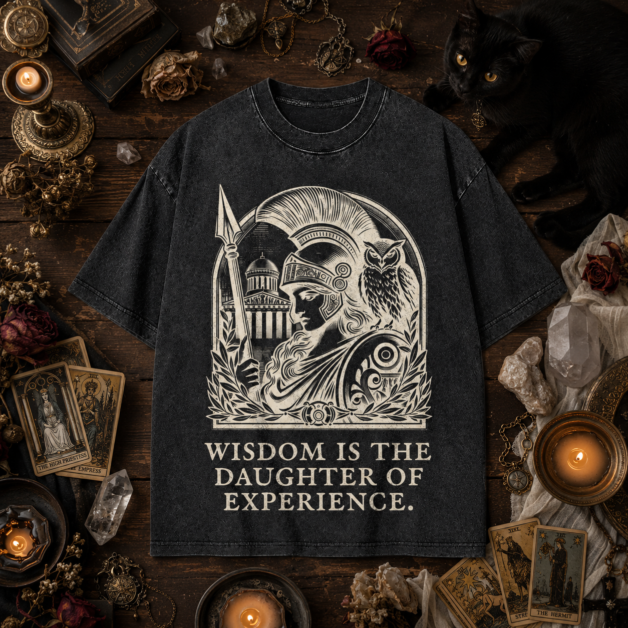 Moonnora Athena Goddess Greek Mythology Tarot Card On Comfort Colors Washed T-Shirt