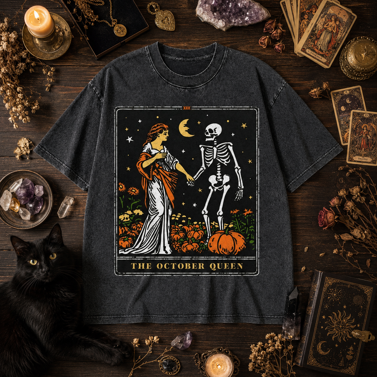 Moonnora The October Queen Tarot Card On Comfort Colors Washed T-Shirt