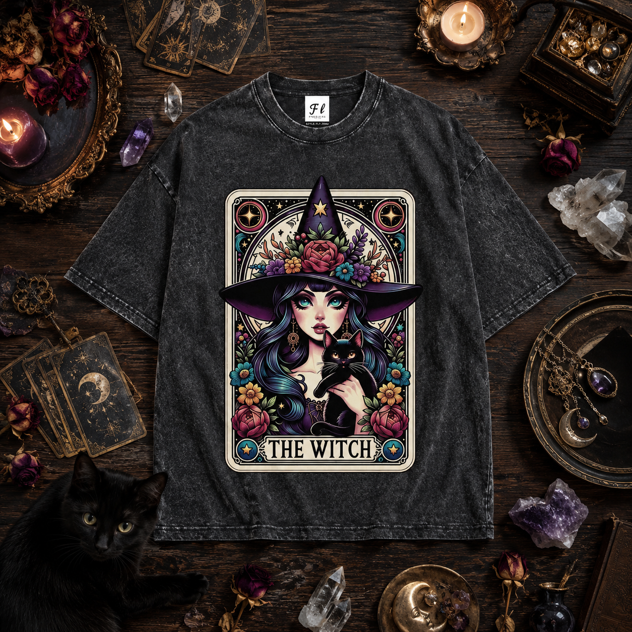 Moonnora The Spiritual Witch Tarot Card On Comfort Colors Washed T-Shirt
