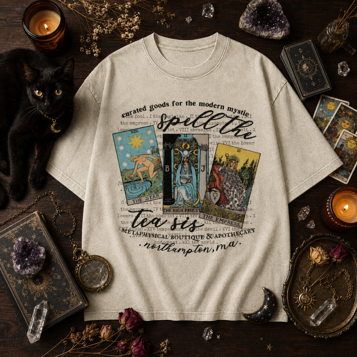 Moonnora Spill The Tea Sis Tarot Witchy Tarot Card On Comfort Colors Washed T-Shirt