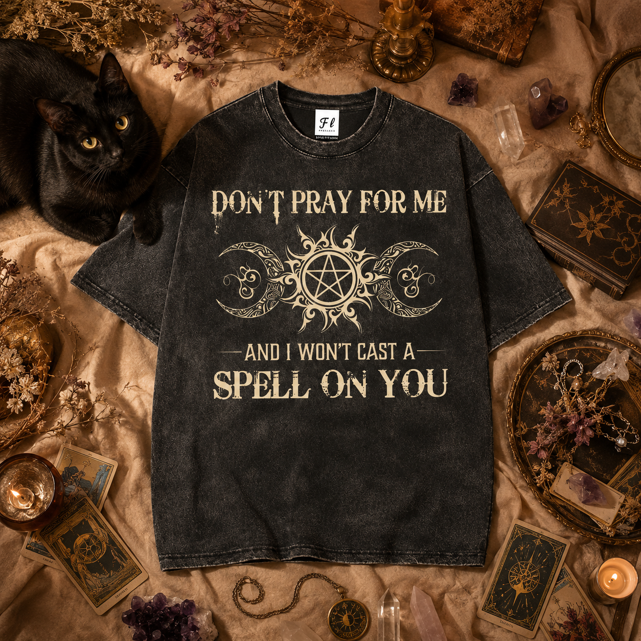 Moonnora Don't Pray for Me Tarot Card On Comfort Colors Washed T-Shirt