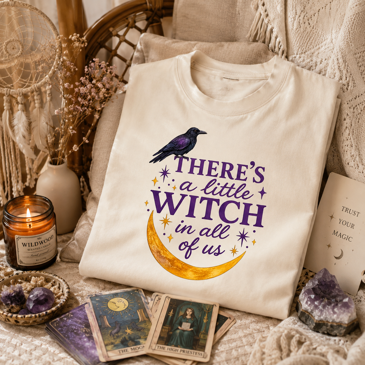 Moonnora There's A Little Witch In All Of Us Tarot Card On Comfort Colors T-Shirt