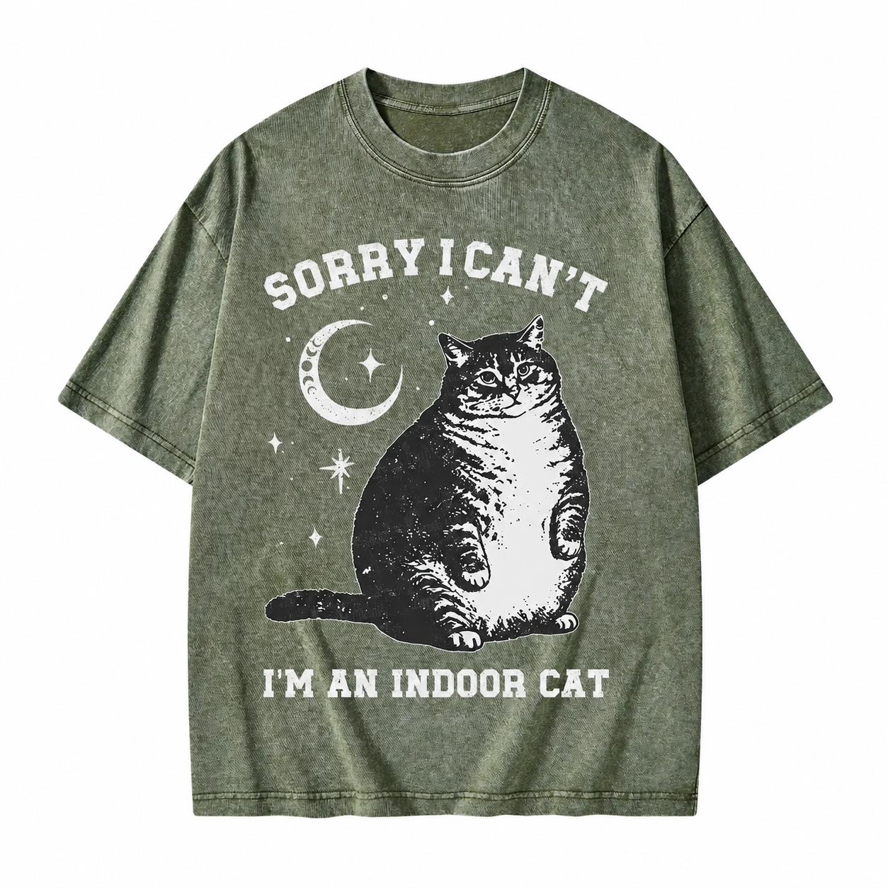 Moonnora Sorry I Can't Go I'm an Indoor Cat Washed T-Shirt