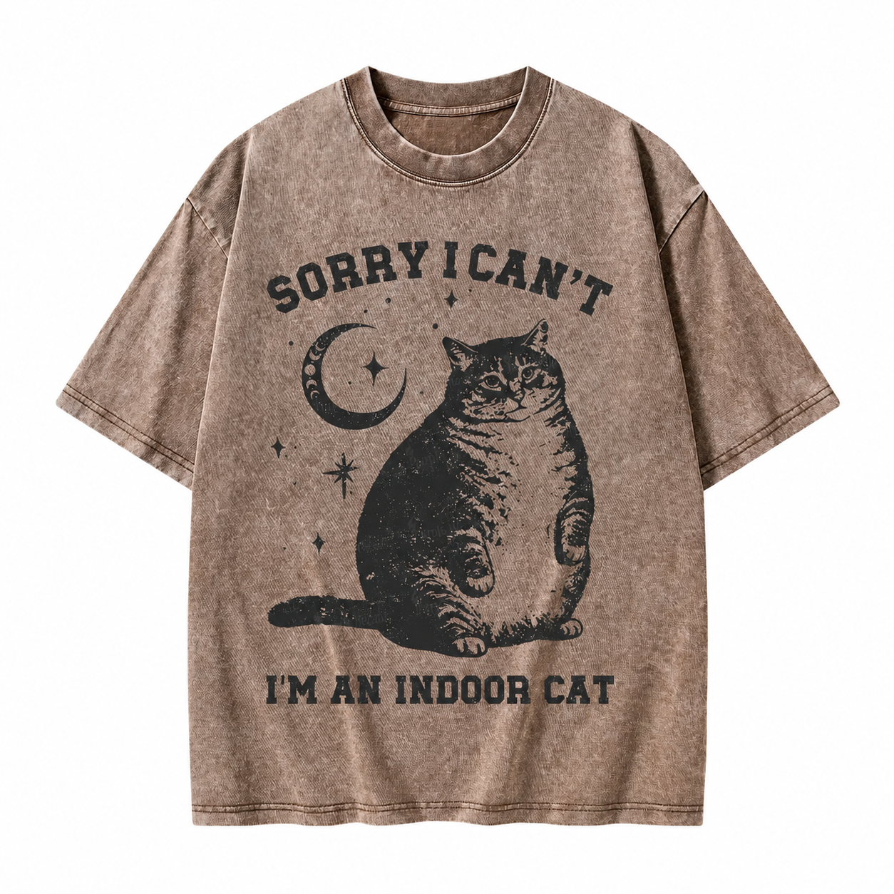 Moonnora Sorry I Can't Go I'm an Indoor Cat Washed T-Shirt