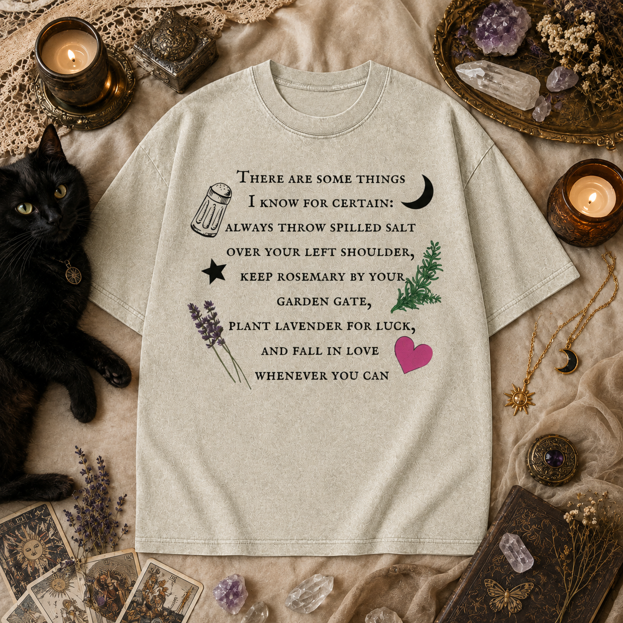 Moonnora Practical Magic Witchy Graphic Tarot Card On Comfort Colors Washed T-Shirt