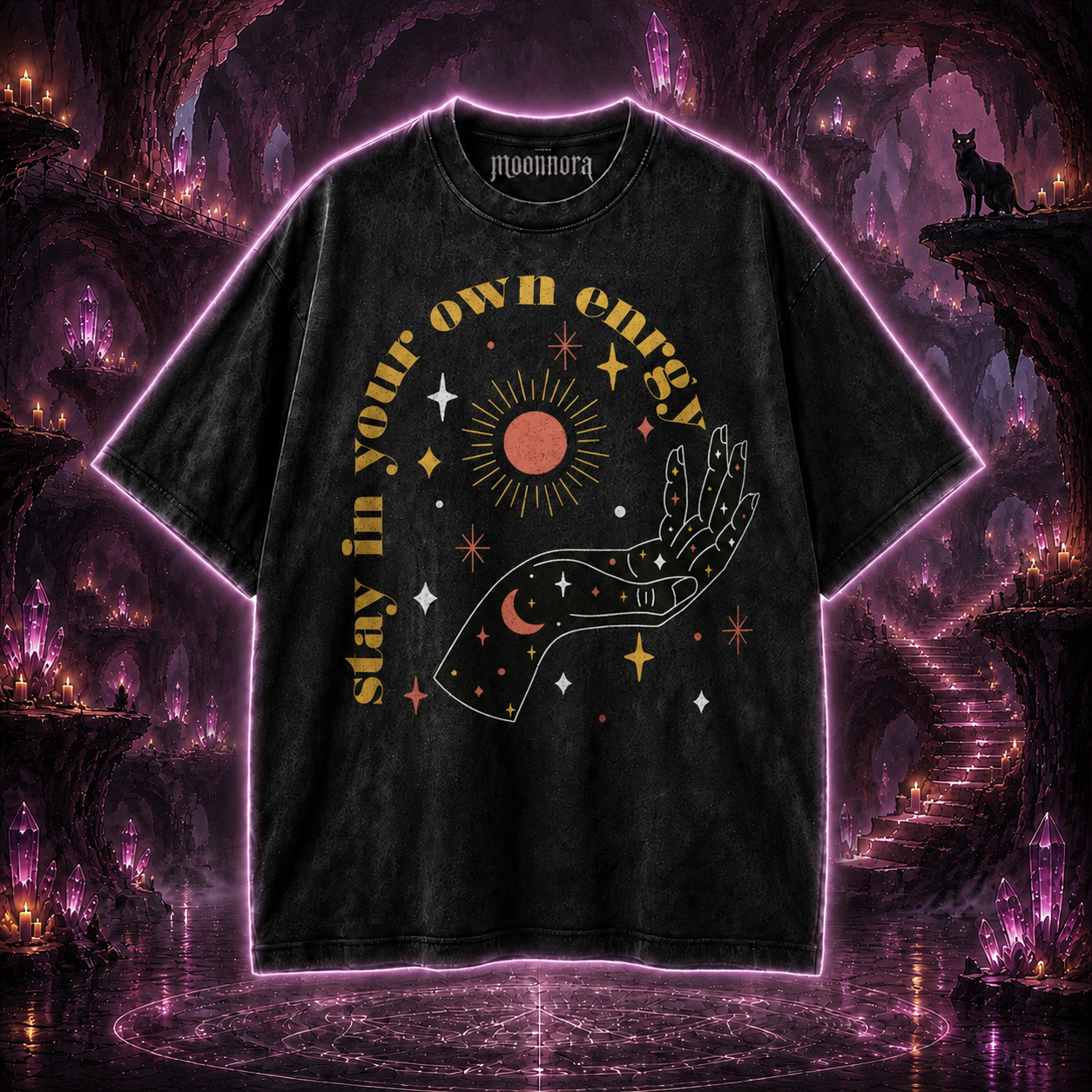 Moonnora Stay in your Own Energy Tarot Card On Comfort Colors Washed T-Shirt